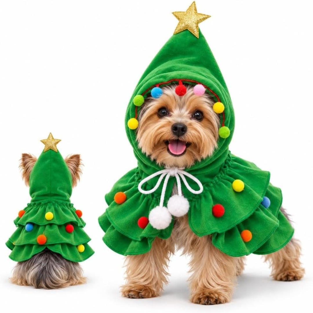 Capa de arbolito navideño verde para perro pequeño Mimosín